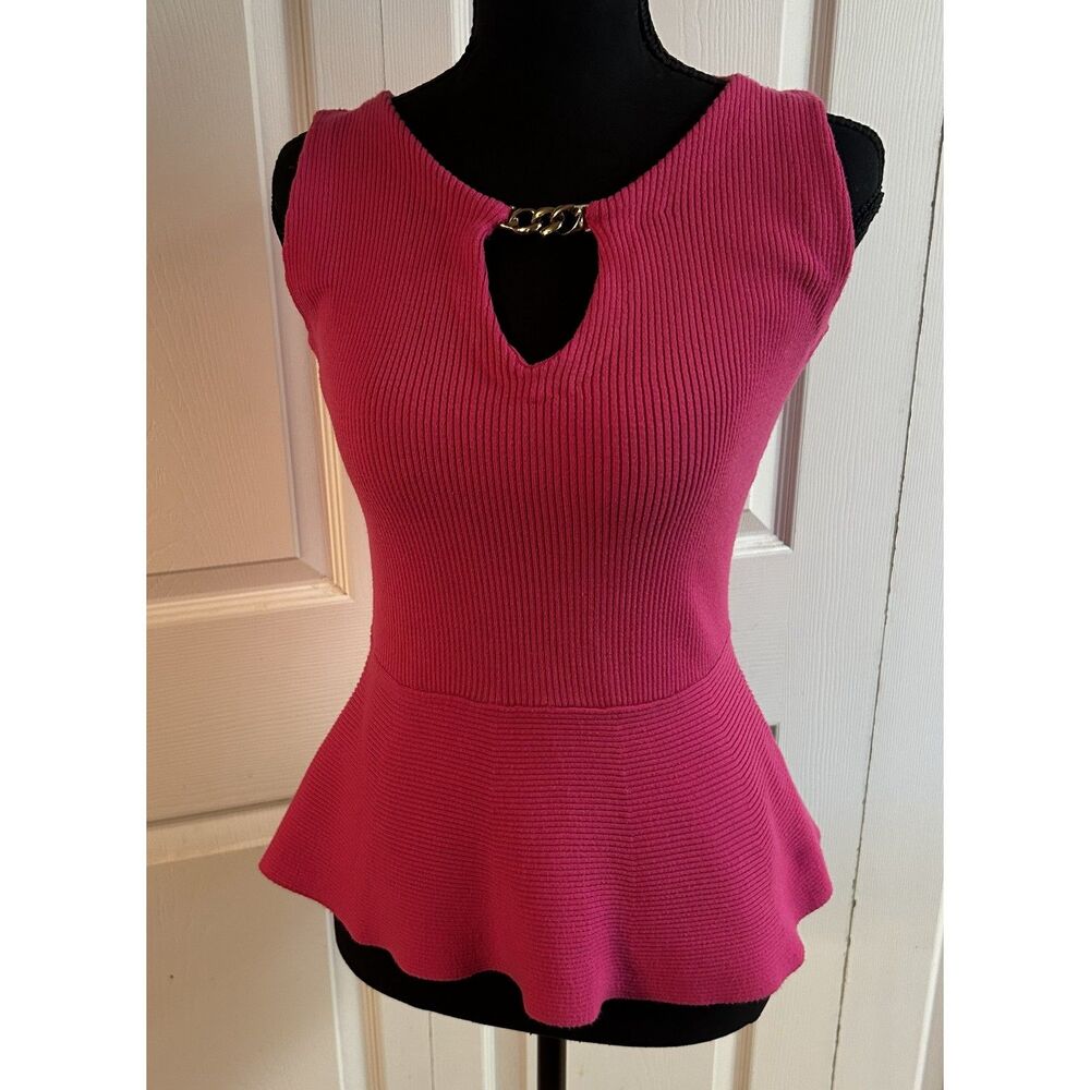 International Concepts (INC) Pink "Penelopy" Ribbed Knit Peplum Top size Medium - Picture 2 of 5